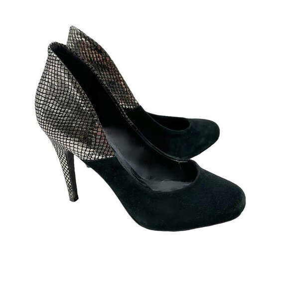 Aldo Women's Black Suede Silver Snakeskin High Heel Pump - Picture 2 of 5